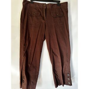 Style & Co Women’s Brown Cropped Pants Size 14 Stretch Button Hem Pocket Detail